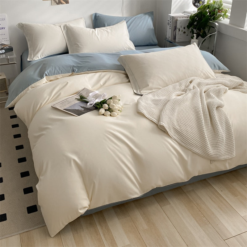 Brushed Washed Cotton Bed Set Flat Sheet Pillowcases Quilt Cover Bed Linen Peach Duvet Covers For Girls