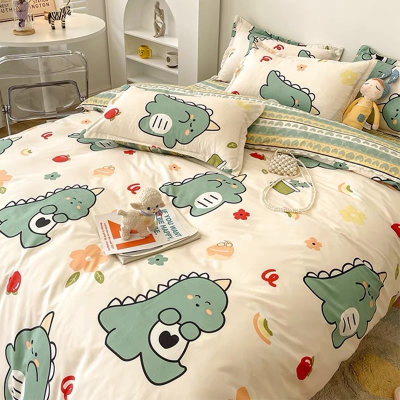 Cute Bear Bedding Set Girls Boys Kids Single Double Size Flat Sheet Duvet Cover Pillowcase Bed Linens White Blue Home Textile