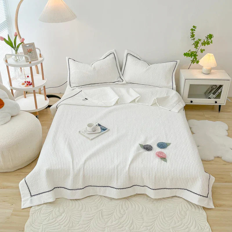 1/3Pc Korean Princess Elegant Handmade Flowers Embroidery Quilted Summer Quilt Bedspread Air-conditioning Skin-friendly Blanket