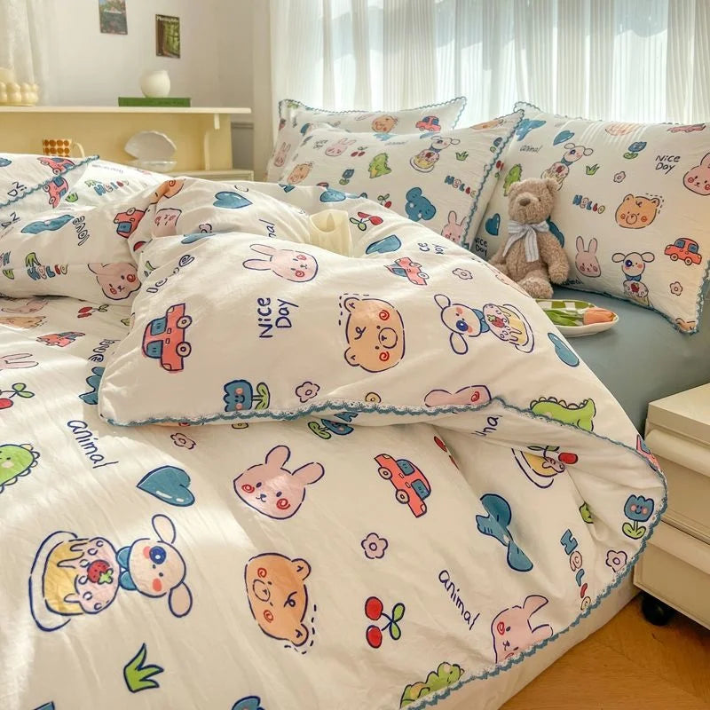 Fresh Botanical Floral Bedding Set for Kids and Adults, Leaves, Flower Duvet Cover, Pillowcases, Soft Washed Cotton, Home Textil