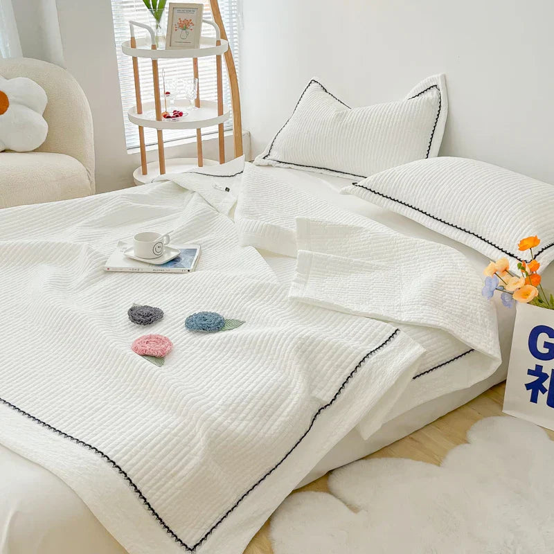1/3Pc Korean Princess Elegant Handmade Flowers Embroidery Quilted Summer Quilt Bedspread Air-conditioning Skin-friendly Blanket