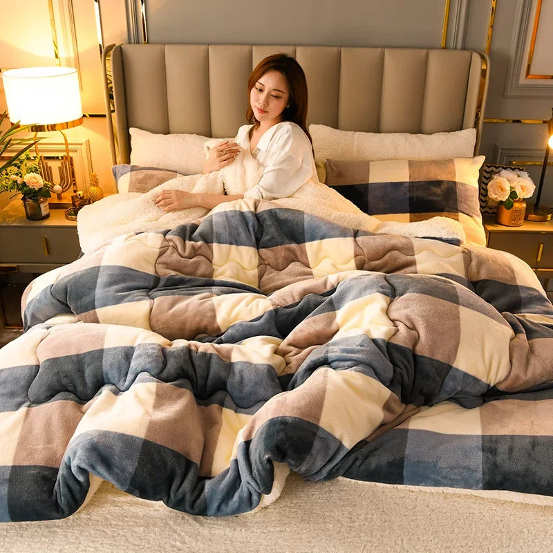 New Snowflake Velvet Warm Printed Winter Quilt Thick Double-sided Velvet with Quilt Core Student Quilt Single Double Quilt