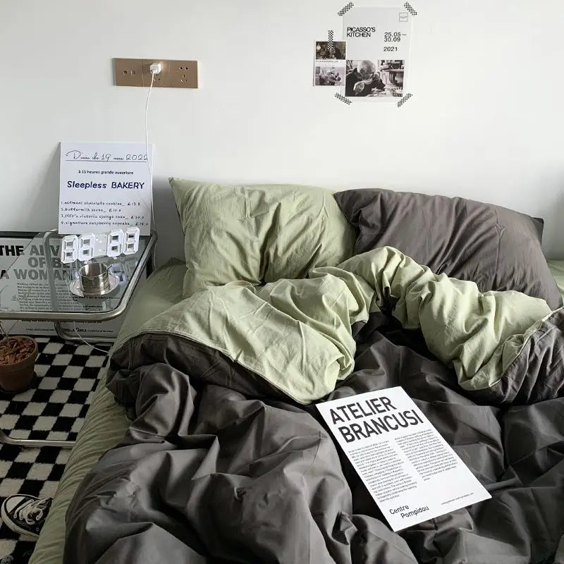 Grey Plaid Bedding Set Ins Style Nordic Duvet Cover Flat Sheet Pillowcases No Filler Full Queen Size Girls Boys Home BedSpread