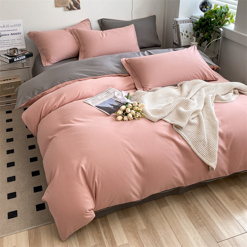 Brushed Washed Cotton Bed Set Flat Sheet Pillowcases Quilt Cover Bed Linen Peach Duvet Covers For Girls