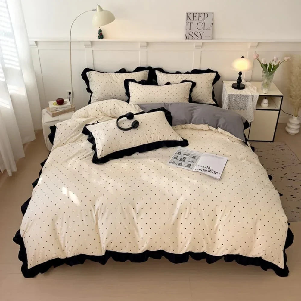 French New Class A Bed Set Four-piece Set Comforter Washed Cotton Four-season Skin Friendly Quilt Cover Three-piece Bedding Set