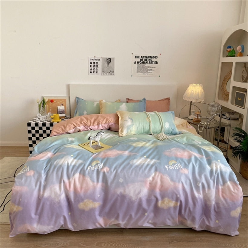 Dreamreal Floral Bedding Set with Duvet Cover 30 Colors Duvet Cover Fitted Sheet Pillowcase Luxurious Satin