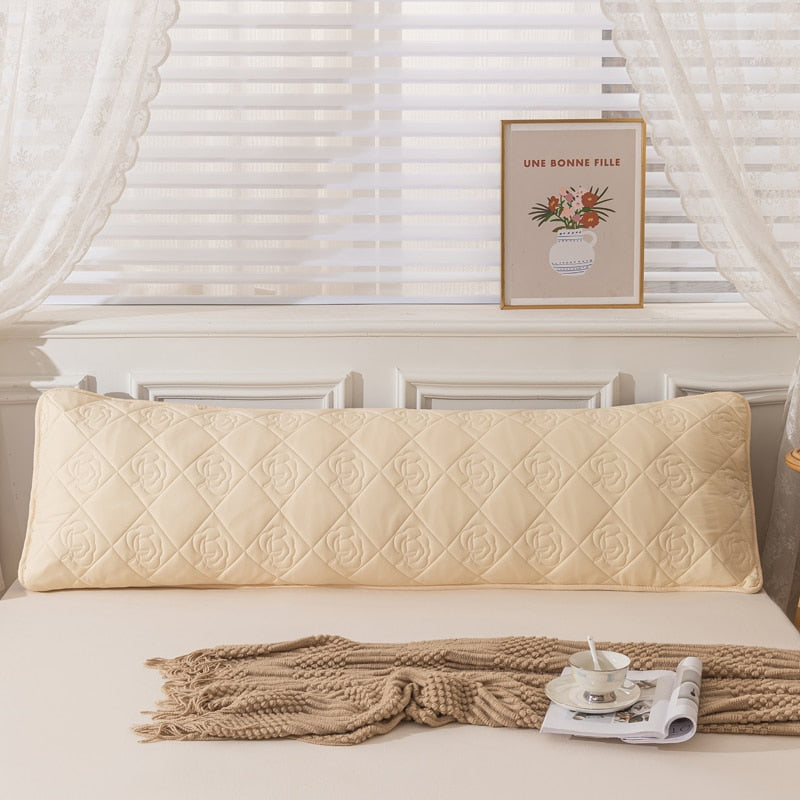 Class A Soybean Cotton Fiber Quilted Long Pillowcase,Skin-friendly,Hygroscopic Soft,Washed Cotton Linen Fabric,Solid Color