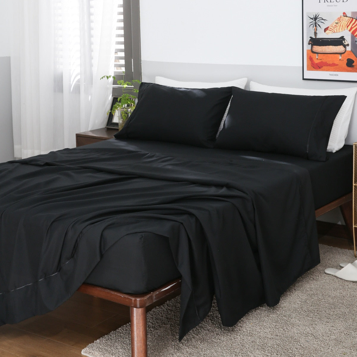 Luxury Brushed Inlay Cord Fitted Summer Sheet Mattress Cover Pillowcase Bedding Queen King Size Four Piece for Home Decor