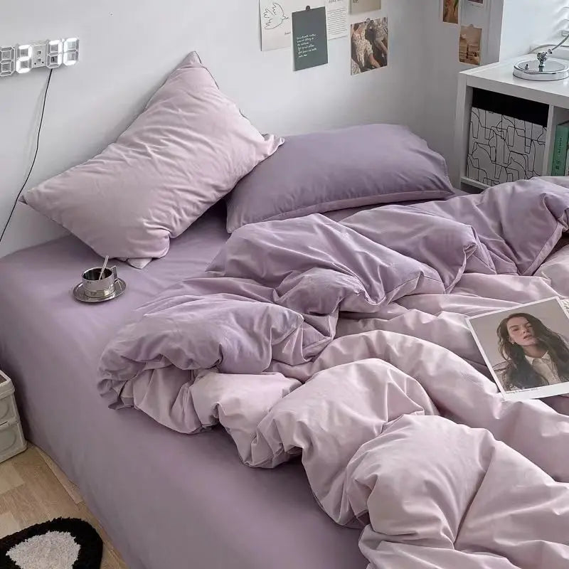 Korean Style Bedding Set Twin Queen Size Cute Cream Cherry Duvet Cover Flat Sheet Pillowcase Polyester Princess Girl Bed Linen