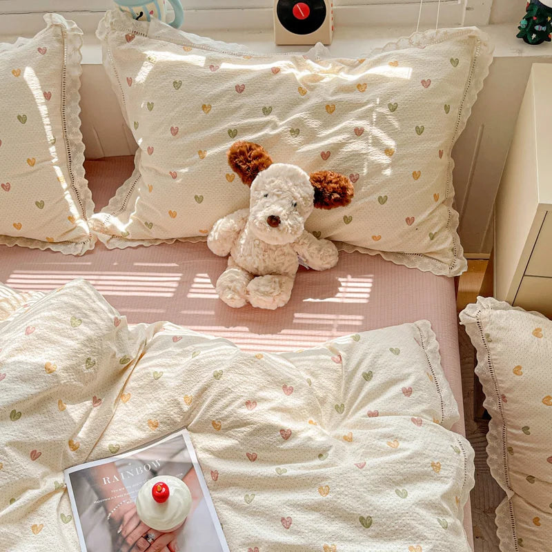 2025 New Bedding Set INS Princess Soft Bed Flat Sheet Set Twin Queen Double Size Cotton Lace Duvet Cover Pillowcase Bed Linen