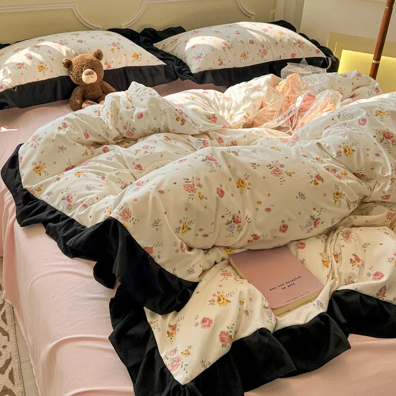 Hepburn French Style Bedding Set For adults kids Brown pink Flat fitted Sheet set With Pillowcases Colorful King Queen Full size