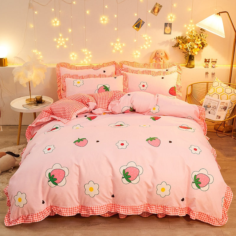 Duvet Cover kawaii Bedding Set Twin Size Flower Quilt Cover 150x200 High Quality Skin Friendly Fabric Bedding Cover