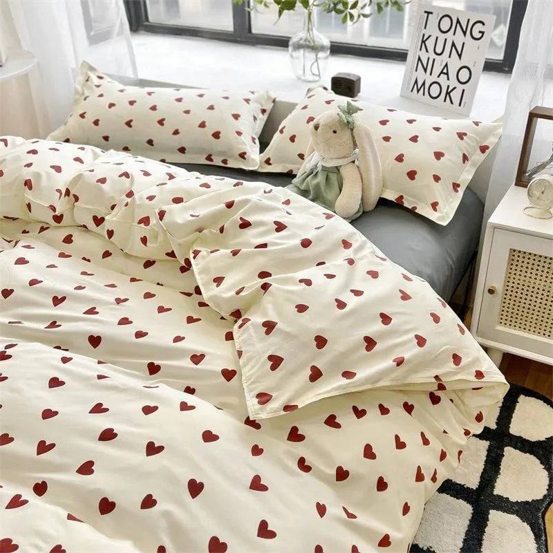 Cherry Cute Bedding Set Flat Sheet Pillowcases No Filler Ins Spring Kids Audlt Single Full Size Home Hotel Bed Linens