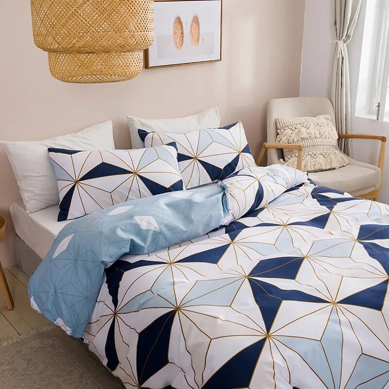 Geometric Print Queen Bedding Set King Size Home Soft Duvet Cover Set Full Stripes Single Double Bed Quilt Cover and Pillowcase