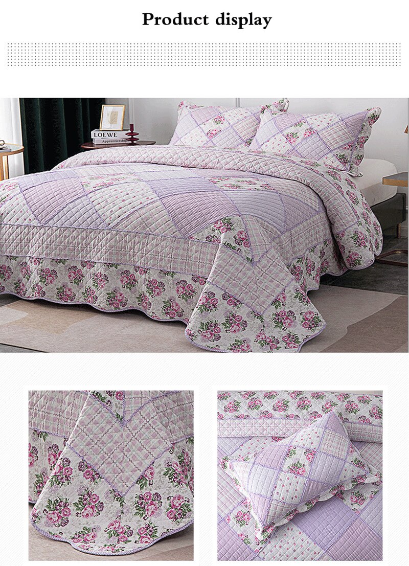 Single Double Bed 100%Cotton Purple 3pcs Printed Quilted Quilt Pillowcase Free Shipping lençol de cama casal أسرّة