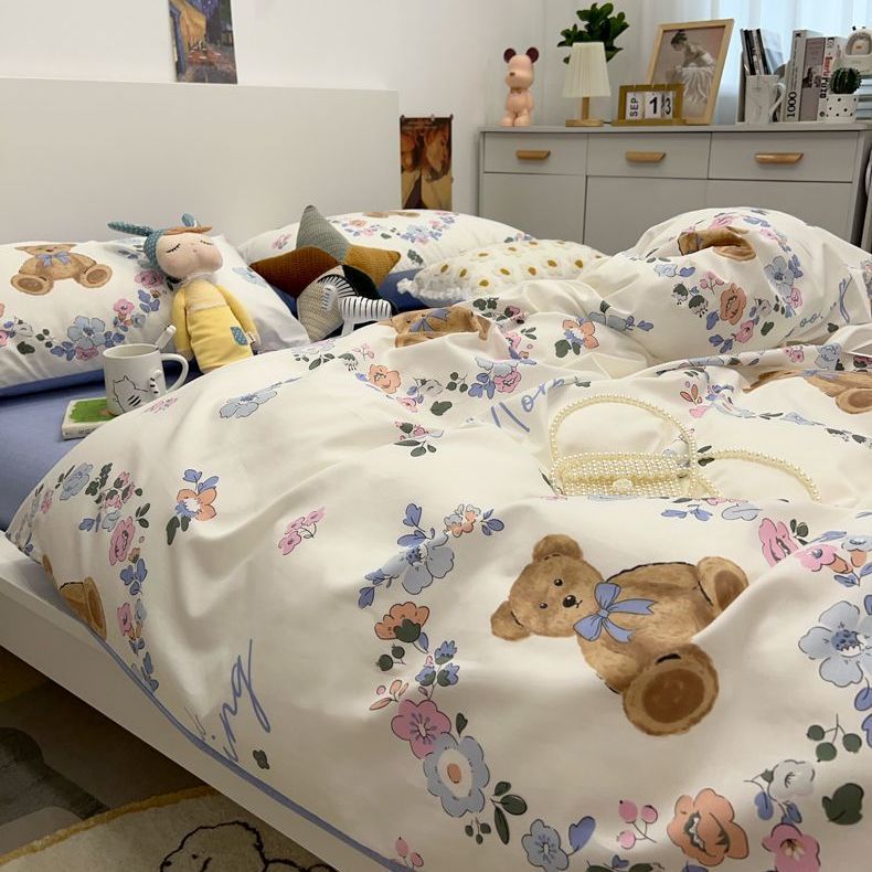 Floral Bedding Set with Duvet Cover Flat Sheet with Pillowcases  Kids Queen Full Size Boys Girls Bed Linen