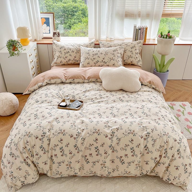 100% Cotton,133x72 Fabric,Twill Pastoral Floral Vintage Bedding Set,Duvet Cover 200x200 With Flowers,No Bed Sheet