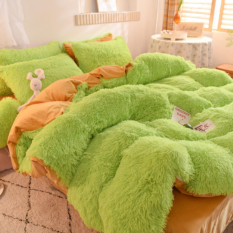 4pcs Autumn and Winter Warm and Thick Solid Color King Size Bedding Set Sheet Quilt Cover Pillowcase 220x240cm