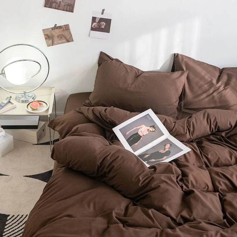 Fashion Solid Color Bedding Set Soft Sheet Duvet Cover Pillowcase Girls Adult Bedspread Queen Full Size Quilt Cover No Filler 02