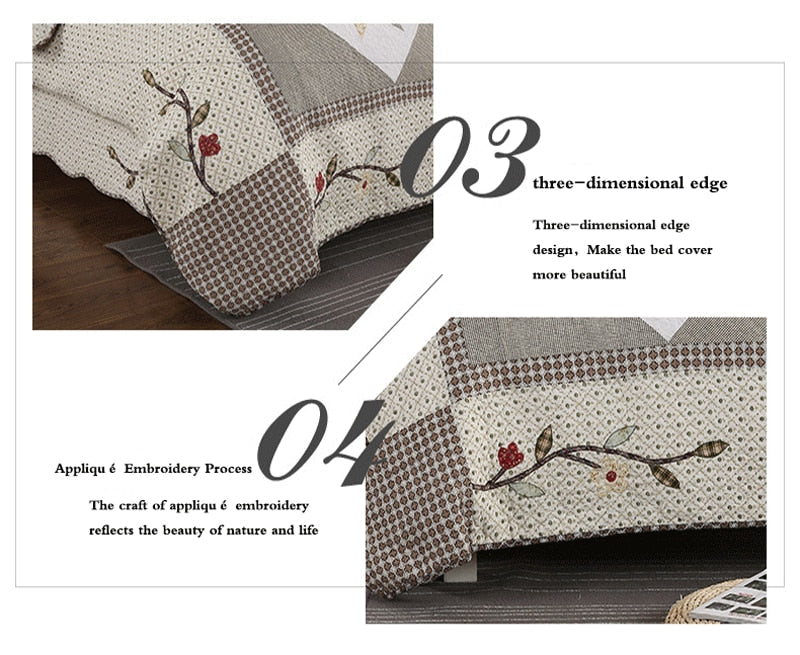 Single Double Bed Cotton Embroidered Patchwork 3 Piece Quilted Quilt Light Quilt Pillow Cover lençol de cama casal أسرّة