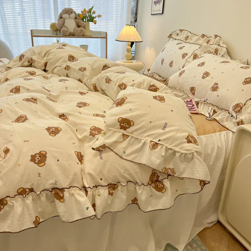 Fresh Botanical Floral Bedding Set for Kids and Adults, Leaves, Flower Duvet Cover, Pillowcases, Soft Washed Cotton, Home Textil