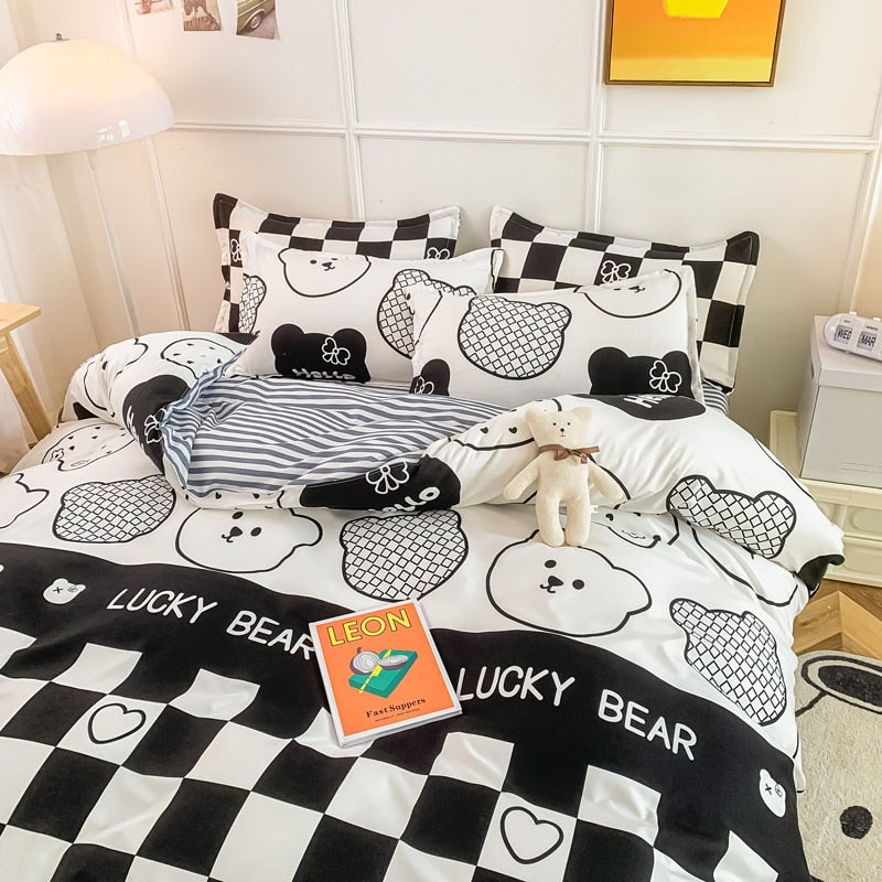 Grey Bedding Set Solid Color Boys Flat Sheet Duvet Cover No Filling Pillowcase Bed Queen Twin Bed Sheet Cute Kawaii