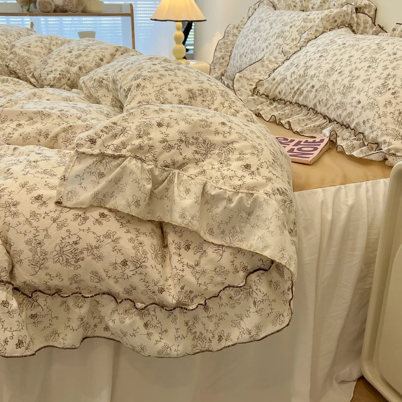 Fresh Botanical Floral Bedding Set for Kids and Adults, Leaves, Flower Duvet Cover, Pillowcases, Soft Washed Cotton, Home Textil