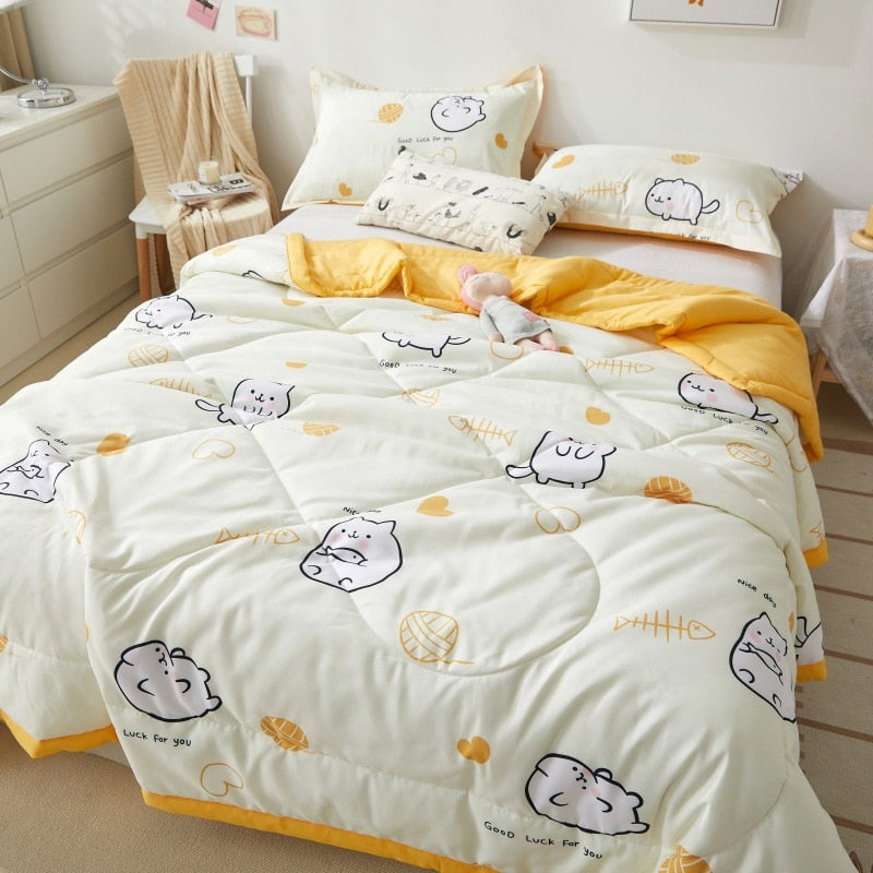 Cute Space Bear Printed Spring Summer Comforter Adults Children Soft Breathable Quilting Quilt Single Double Bed Blanket Quilts