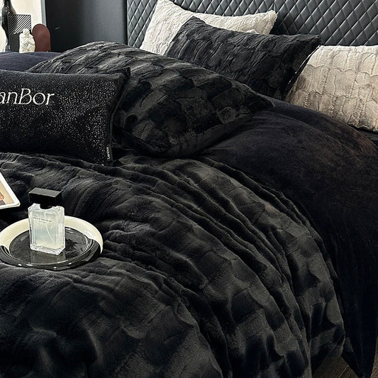 Luxury Brand New Black Plush Shaggy Duvet Cover Set Winter Warm Fur   Fluffy Velvet Noble Bedding Set Bed sheet  Soft Velvet 4pc