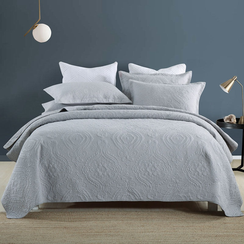 Plain 100% Cotton Quilt Set 3PC Bedspread on Bed Embroidered Bed Cover King Queen Summer Coverlet Blanket for Bed