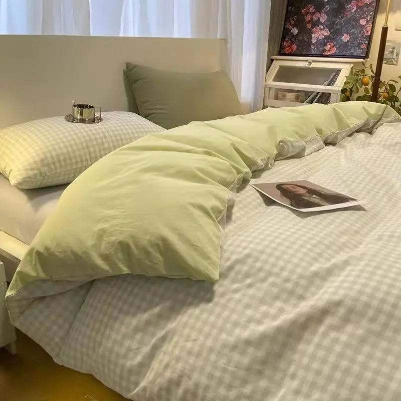 Grey Plaid Bedding Set Ins Style Nordic Duvet Cover Flat Sheet Pillowcases No Filler Full Queen Size Girls Boys Home BedSpread