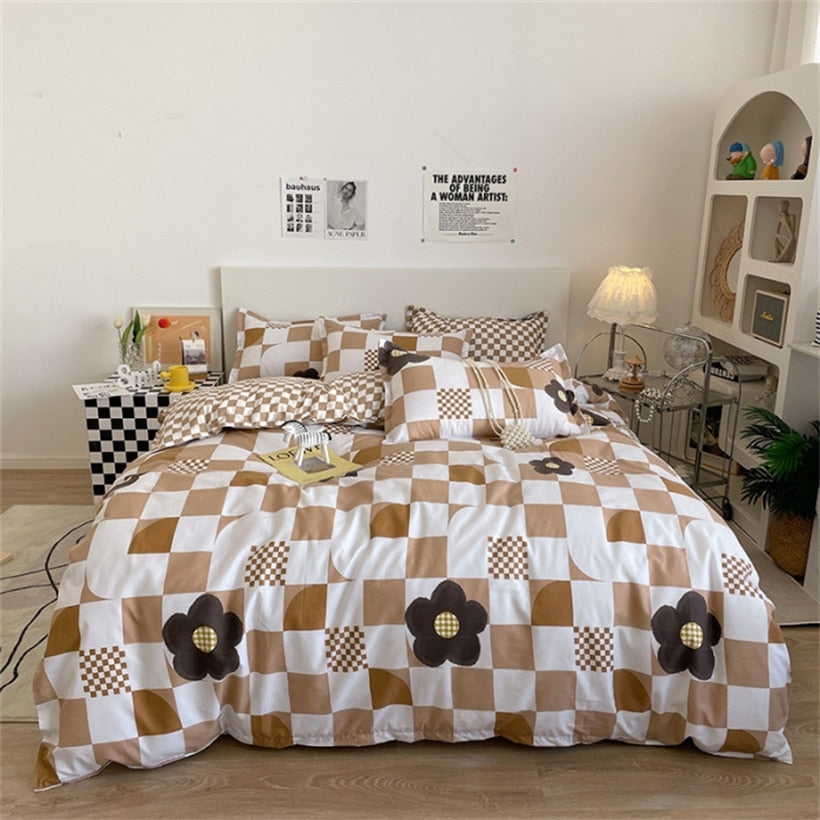 Dreamreal Floral Bedding Set with Duvet Cover 30 Colors Duvet Cover Fitted Sheet Pillowcase Luxurious Satin
