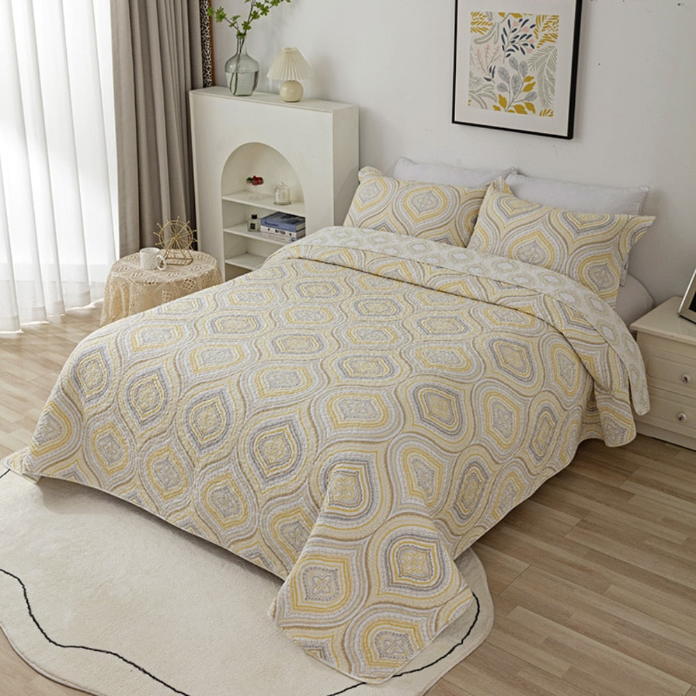 Nordic Cotton Romantic Print Bedspread Pillowcase Quilted Bed Cover Sofa Blanket Four Seasons Coverlet Bedding 3PCS