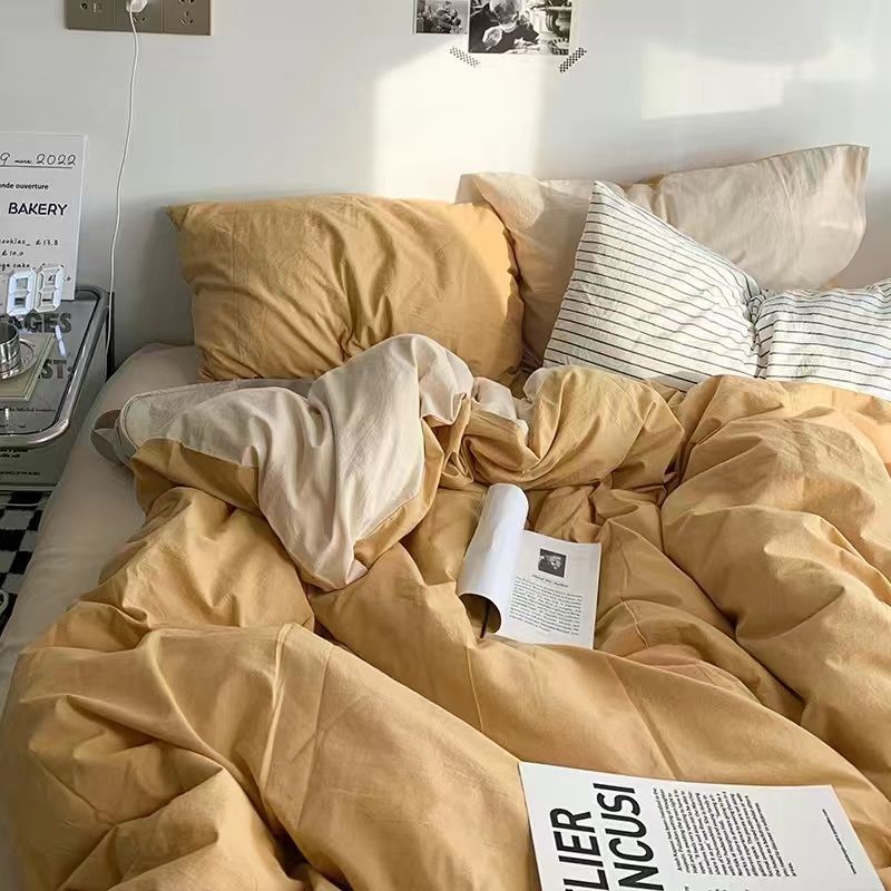 Ins Style Bedding Set Nordic Single Double Flat Sheet Duvet Cover Pillowcase Soft Microfiber Full Queen Size Bed Linen