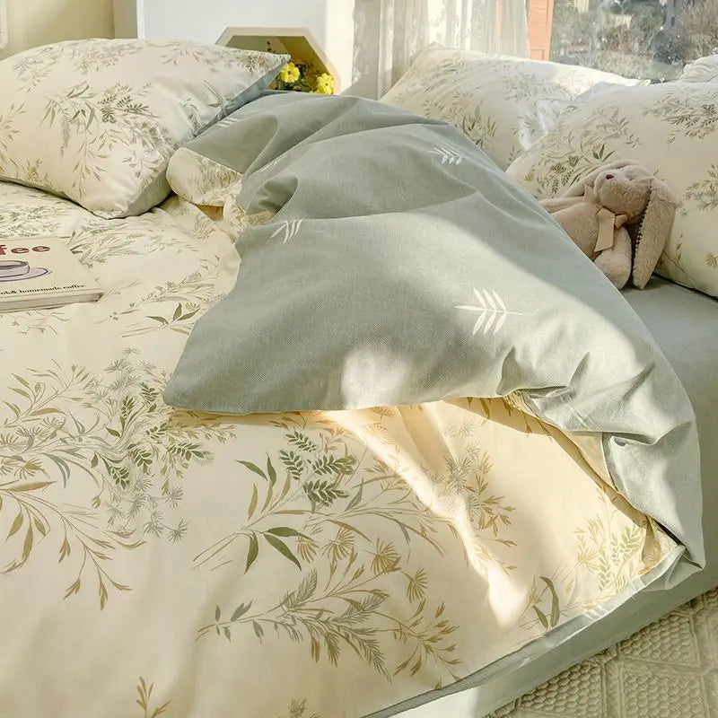 New Fashion Bedding Set Ins Floral Single Double Size Duvet Cover Flat Sheet Pillowcase Grid Solid Color Home Girls Bed Linens