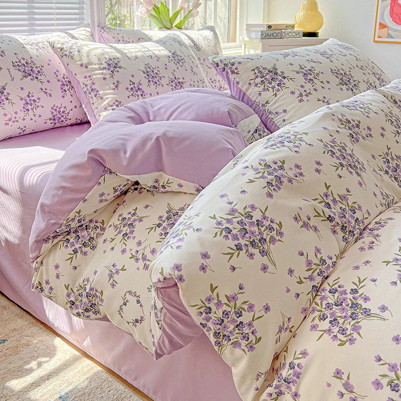 2025 Washed Cotton Double Yarn Single Quilt Cover Simple Wind Ins Wind Small Floral Korean Version Duvet Skin Friendly Bedding