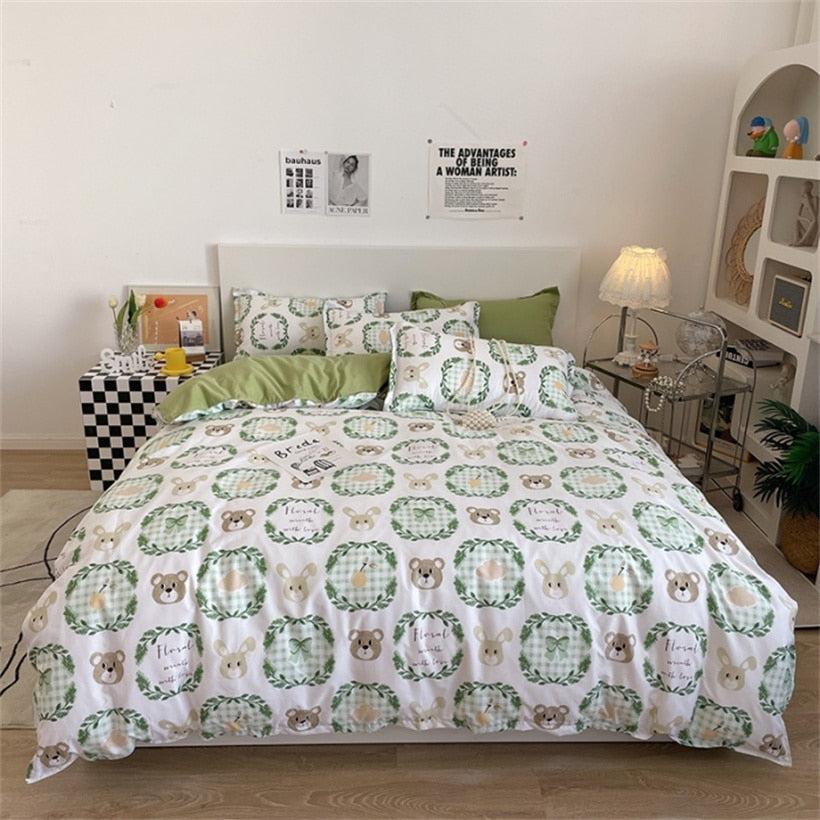 Dreamreal Floral Bedding Set with Duvet Cover 30 Colors Duvet Cover Fitted Sheet Pillowcase Luxurious Satin