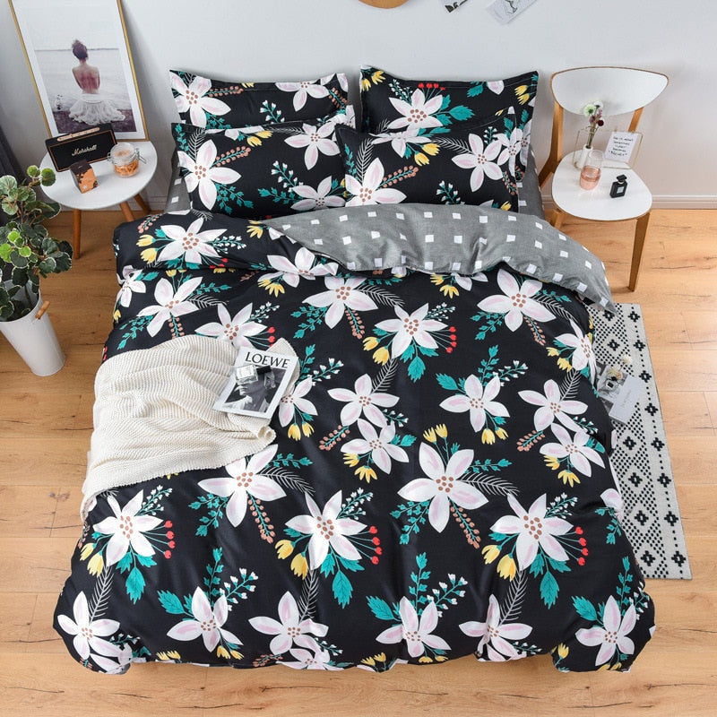 Quality Simple 4pcs Bed Linen Sheet Set Pillowcase Nordic AB Version Soft Comfortable Quilt Comforter Cover for Household