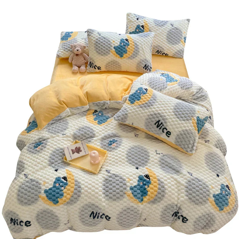 New Milk Velvet Bedding Set Thickened Bean Velvet Warm Four Piece Sets Quilt Cover Bed Linen Pillowcase Queen King Bedroom Decor