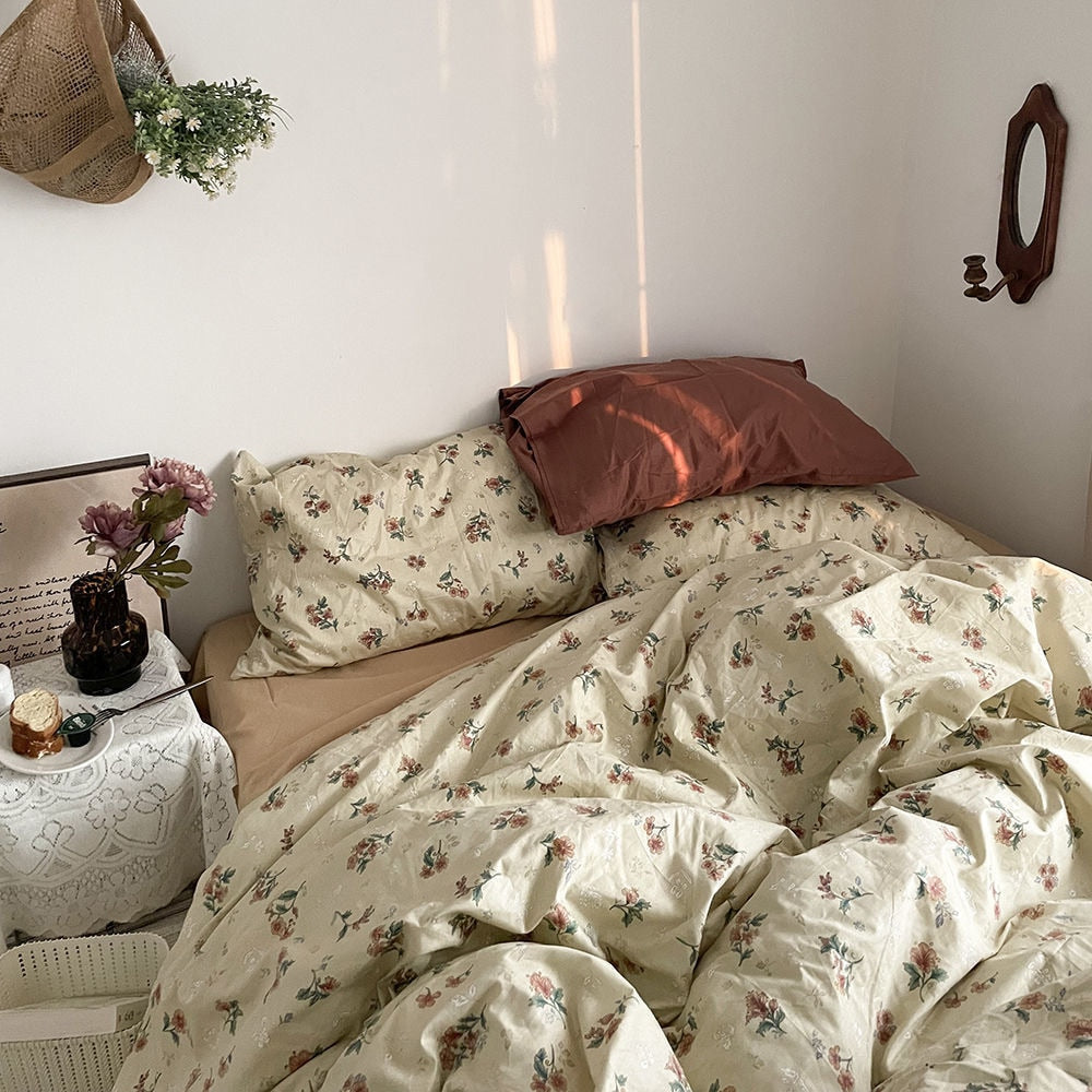 MORE HOME 100%Cotton Bedding Set Home Textile Vintage Floral Luxurious Pillowcase Sheet Quilt Cover Twin/Queen/Single Bed