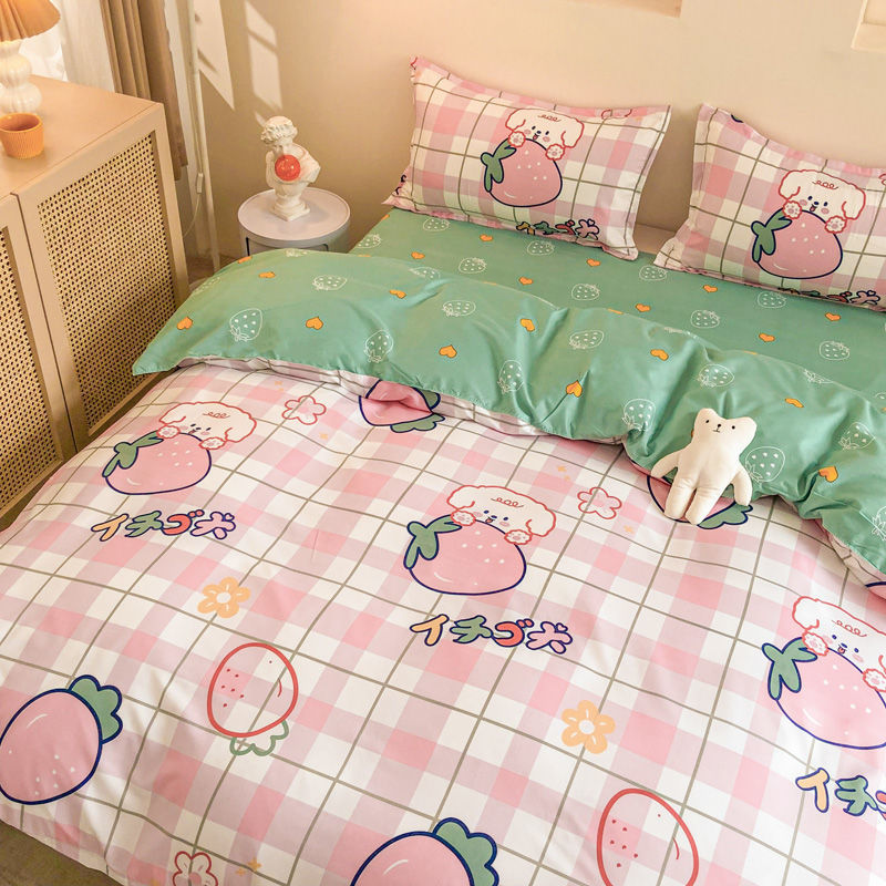 Cute Bear Bedding Set Girls Boys Kids Single Double Size Flat Sheet Duvet Cover Pillowcase Bed Linens White Blue Home Textile