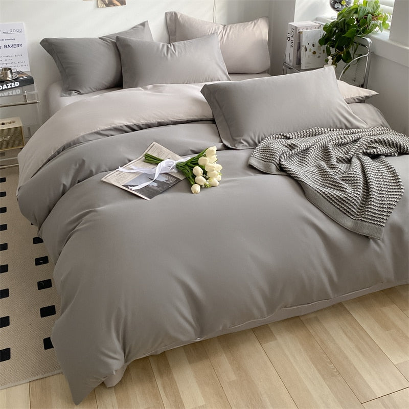 Brushed Washed Cotton Bed Set Flat Sheet Pillowcases Quilt Cover Bed Linen Peach Duvet Covers For Girls