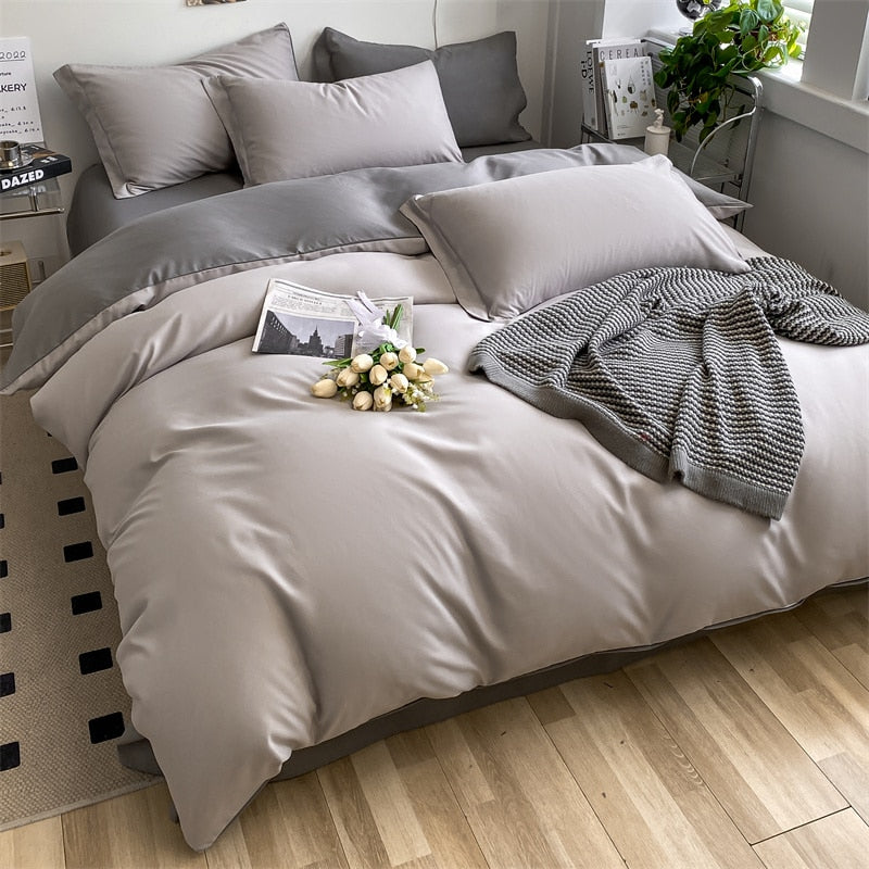 Brushed Washed Cotton Bed Set Flat Sheet Pillowcases Quilt Cover Bed Linen Peach Duvet Covers For Girls