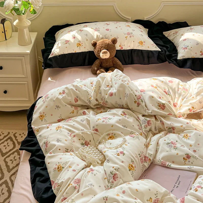 Hepburn French Style Bedding Set For adults kids Brown pink Flat fitted Sheet set With Pillowcases Colorful King Queen Full size