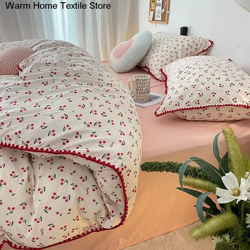 Fresh Botanical Floral Bedding Set for Kids and Adults, Leaves, Flower Duvet Cover, Pillowcases, Soft Washed Cotton, Home Textil