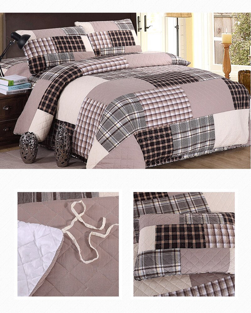 Double Bed Dyed Cotton Patchwork 3 Piece Quilted Quilt Light Quilt Pillowcase Free Shipping