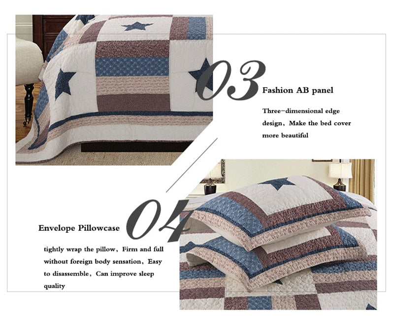 Double Bed Cotton Printed Patchwork Pentagram Set Of 3 Quilted Quilt Light Quilt Pillowcase