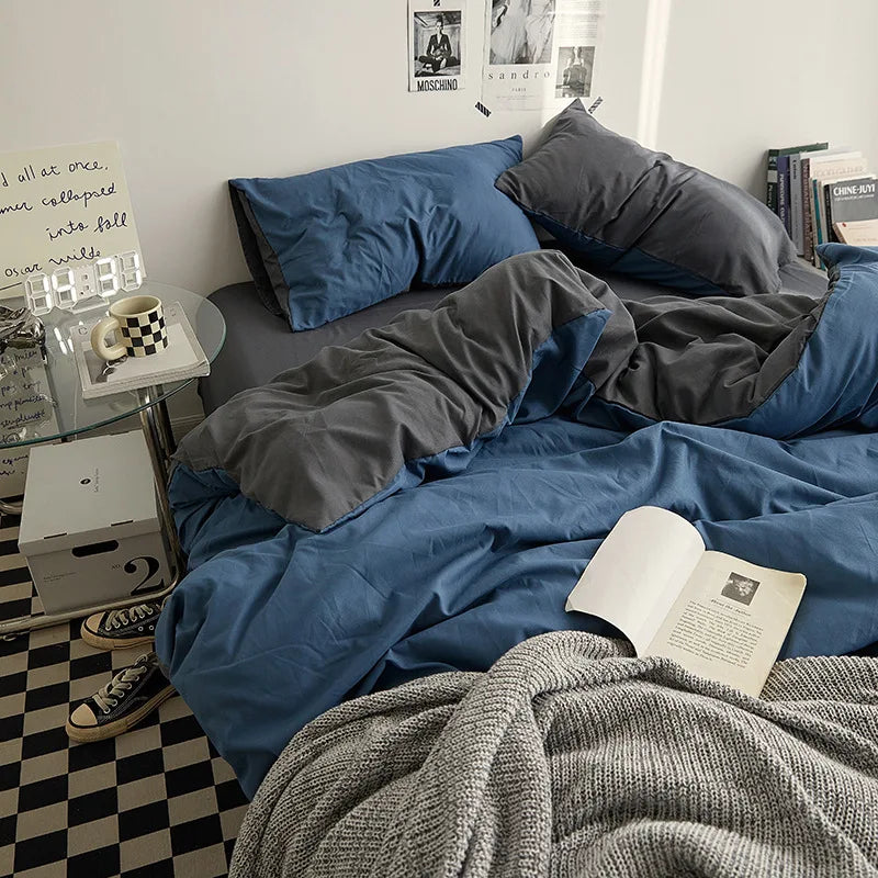 Bed Sheet Set Ins Style Double Color Washed Cotton   Bed Sheet Quilt Cover Sheet 3-piece Set Comforter Set Queen King Size