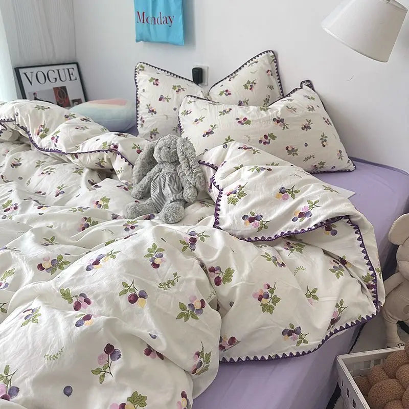 Bedding Set Flora INS Girls 4 New Tulip Rabbit Double-layer  Bed Set Of Four Pieces Washing Cotton Bed Sheets Duvet Cover Set
