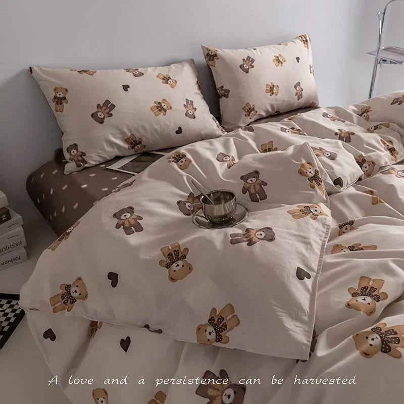 Fashion Style Pink Bedding Set Soft Flower Duvet Cover Pillowcase Bed Flat Sheet Set For Girl Women Twin Full Queen Bedclothes